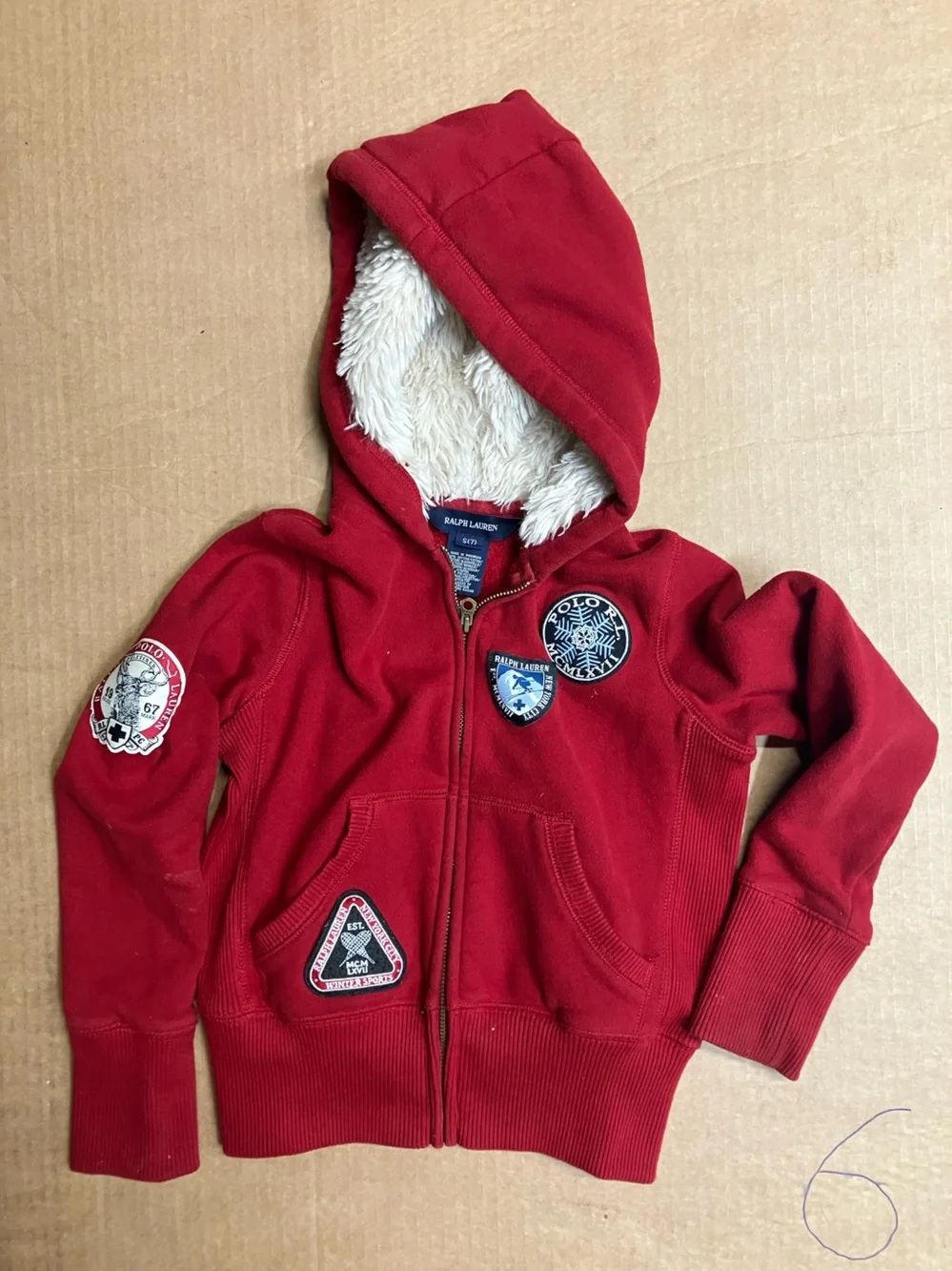 Ralph Lauren Red Hooded Zip-Up Sweatshirt with Sherpa Lining